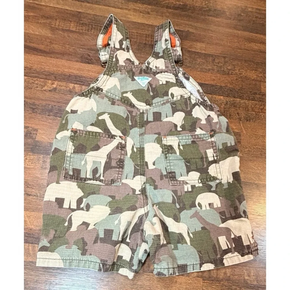 Vintage Y2K boy shortall lot, Oshkosh B'gosh animal camo print. Size 18 months